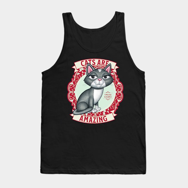 Kitty Cat with Cute Red Wreath with Cats are Amazing Tank Top by Danny Gordon Art